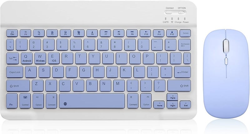 Guiheng Bluetooth Keyboard and Mouse Combo Rechargeable Portable Wireless Keyboard Mouse Set for Apple iPad iPhone iOS 13 and Above Samsung Tablet Phone Smartphone Android Windows (10 inch Purple) - Image 1